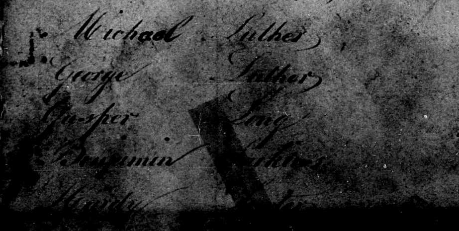 lower left hand corner of US Revolutionary War Payment Ledger showing Michael and George Luther